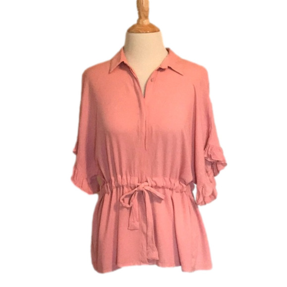 Vine & Love Women Small Drawstring Waist Ruffle Sleeve Tunic Top Barbie Girlhood - Picture 1 of 7